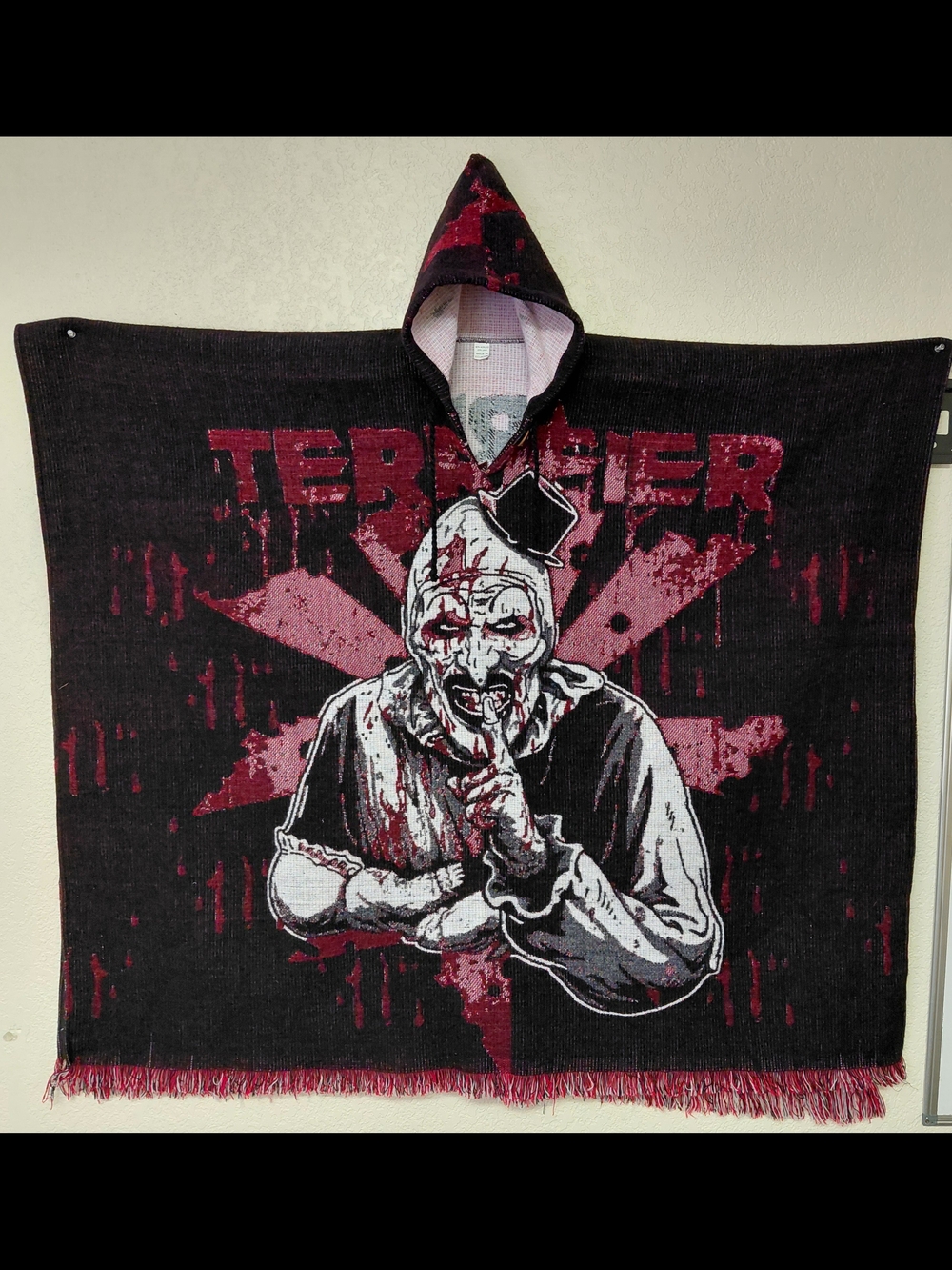 Terrifier Graphic Hooded Poncho - Black & Red Horror Design